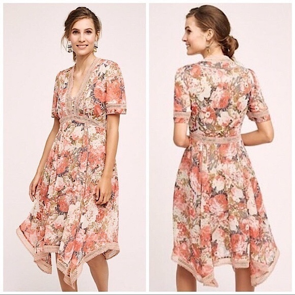 ANTHROPOLOGIE Ranna Gill Rose Bouquet Dress boho cottage fairy womens 4 lace